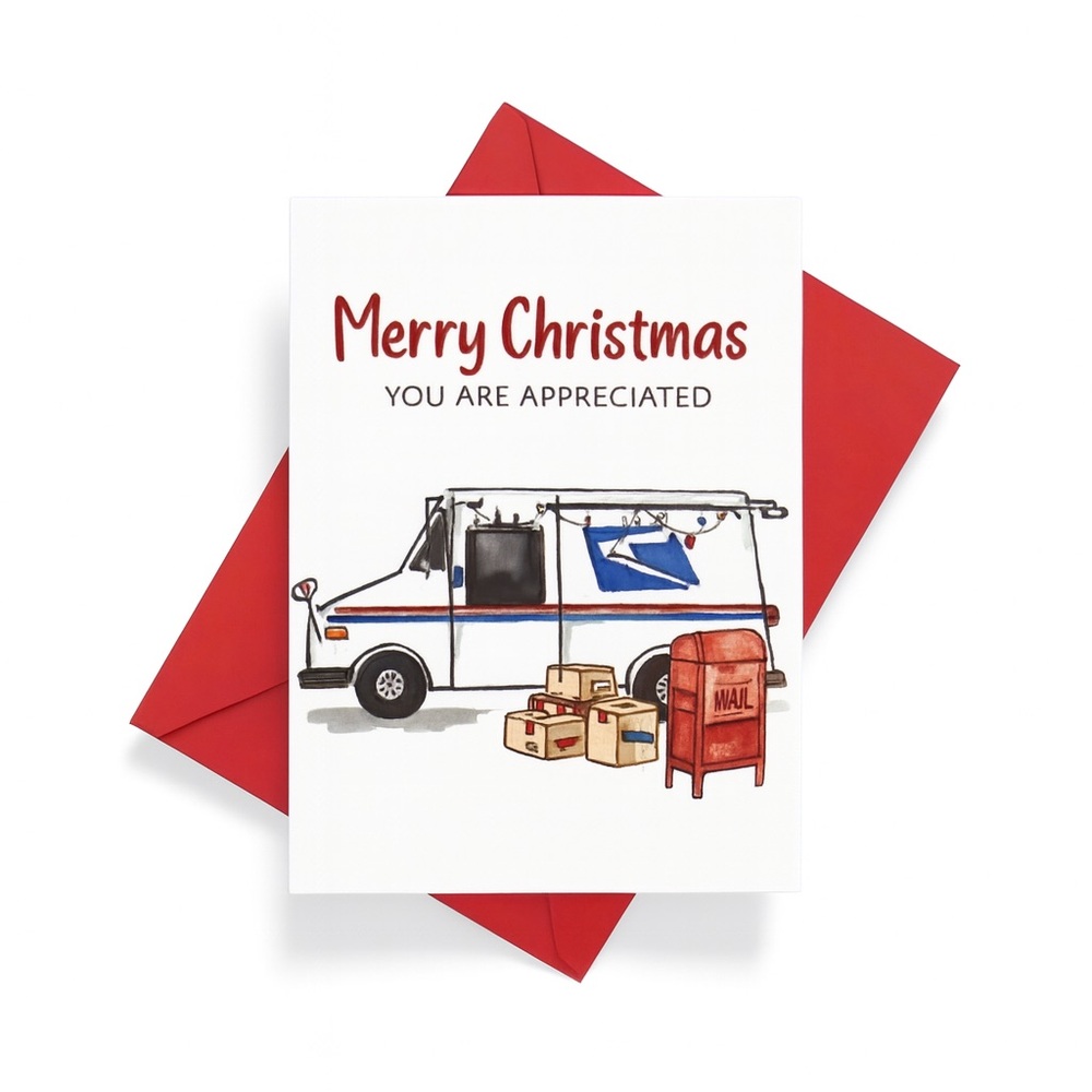 USPS Postal Worker Christmas Appreciation Card with Red Envelope